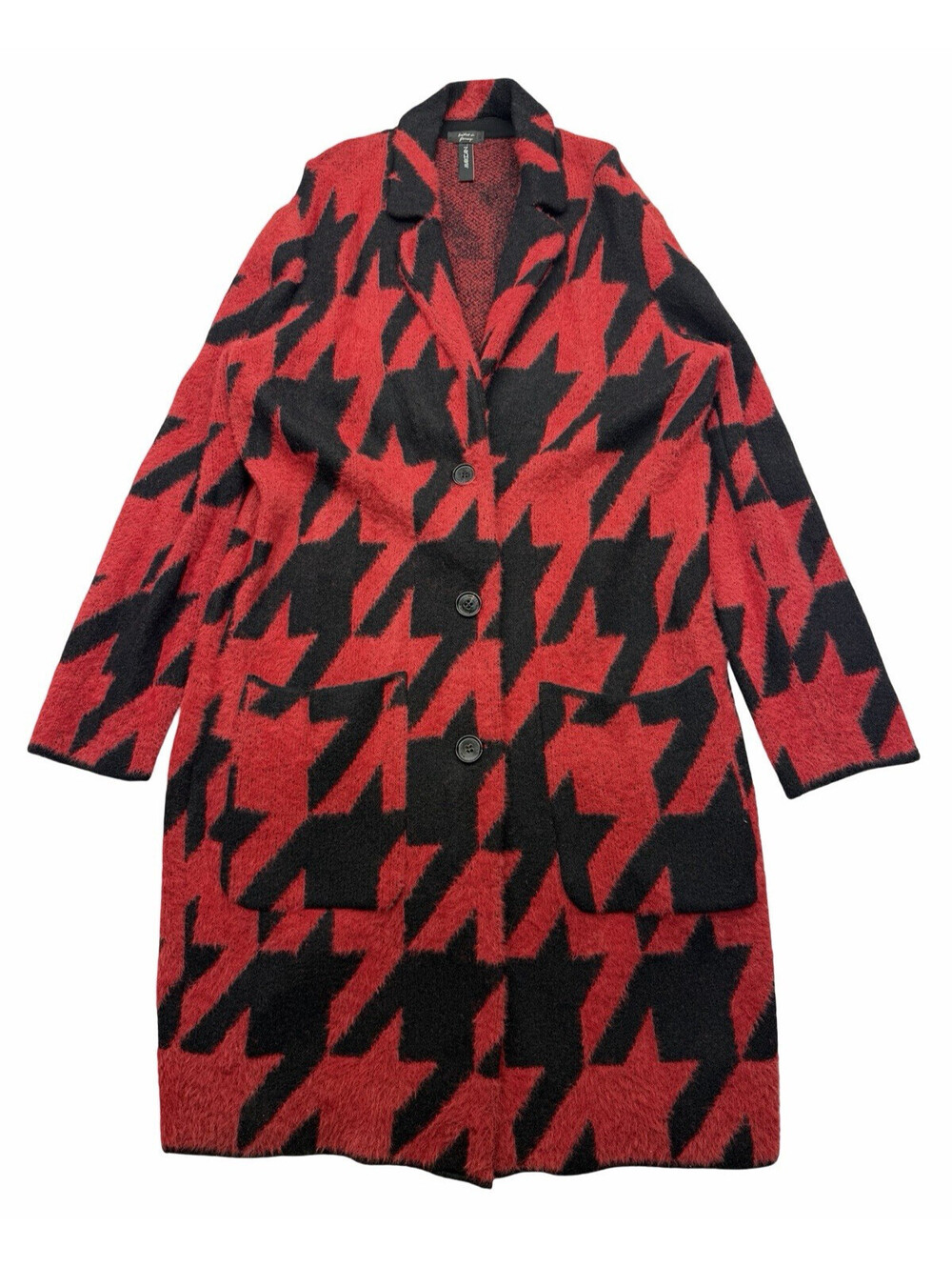 Marc Cain Collections Wool Blend Coat Houndstooth Red Black Size N 5 | US 10